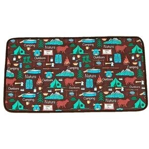 Campsite Memory Foam Bath Rug Bears Fishing Tents Canoes Camp Fire Brown Mat NEW